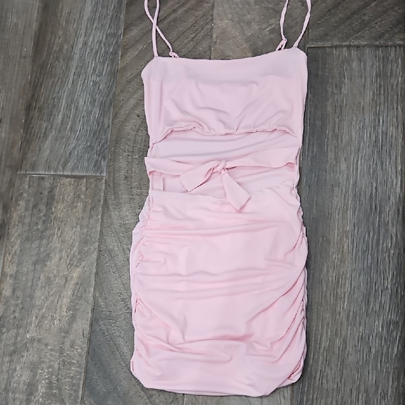 Lucy In The Sky Bodycon Pink Ruched Dress Open Stomach Size Small - Picture 2 of 6